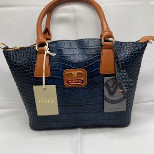 Valentina Navy and Cognac Satchel NWT